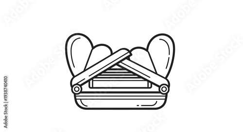 Stylized Line Art Icon of a Picnic Basket with Handles, Black and White Simple Illustration