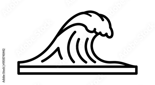 Stylized Ocean Wave Icon, Minimalist Line Art, Symbol of Nature and Power