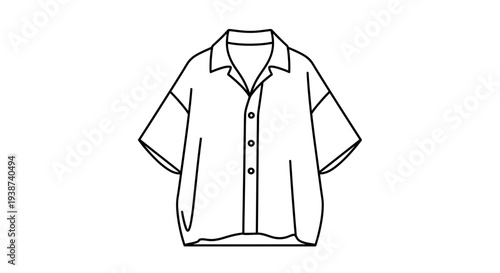 Summer Shirt Outline, Casual Short Sleeve Fashion Design, Vector Apparel Illustration