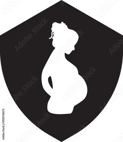 Pregnant Woman Silhouette Shield Icon
