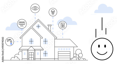 Smart home concept. Smart home integration with IoT devices, including energy management and remote operation. Smart home improves convenience and efficiency. Ideal for technology, housing