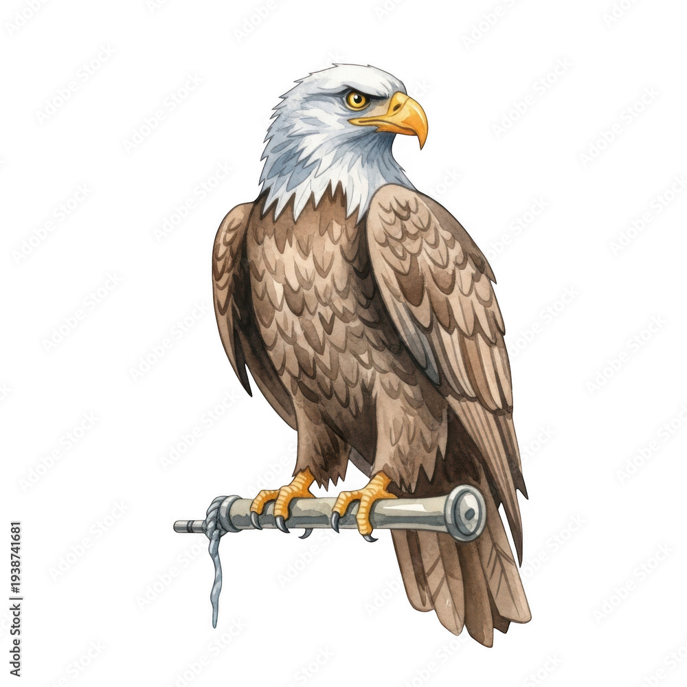 Fototapeta premium Majestic bald eagle perched with sharp talons and piercing gaze isolated on transparent background