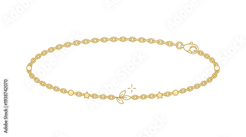 Gold bracelet jewelry flat vector illustration