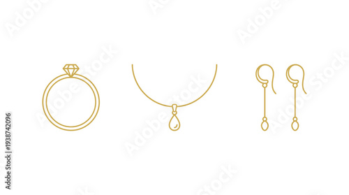 Gold jewelry, ring icon, necklace