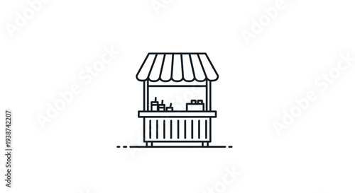 Street Food Stall Icon, Kiosk, Market Booth, Outdoor Cafe, Food Stand, Simple Line Art