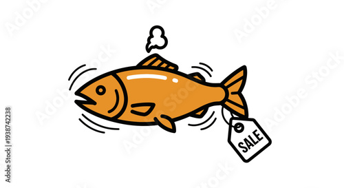 Steaming Fish with Sale Tag - Fresh Seafood Market Concept