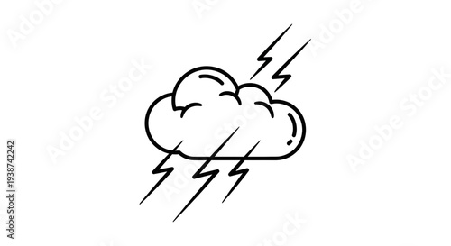 Stormy Weather Icon: Cloud with Lightning Bolts, Weather Symbol, Simple Line Art