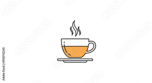 Steaming Cup of Tea on Saucer, Hot Beverage Icon, Refreshing Drink