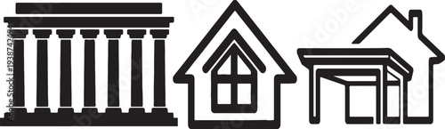 Black and white illustration of a government building house and porch