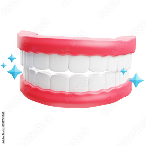 Vibrant 3D render of a healthy human smile, showcasing pristine white teeth and pink gums for optimal oral hygiene and dental care concepts