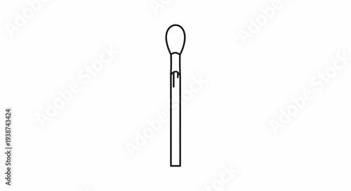 Single Matchstick with Red Tip Isolated on White Background, Simple Line Art Icon