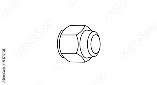 Single Lug Nut, Hexagonal Head, Isolated on White Background, Automotive Part