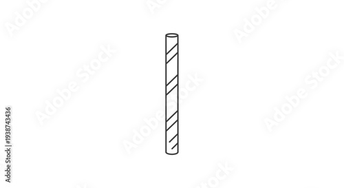 Single Paper Straw with Diagonal Stripes, Isolated on White Background, Eco-Friendly Drinkware