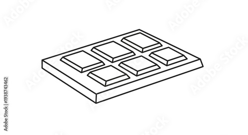 Six square buttons on a flat surface, simple line art illustration
