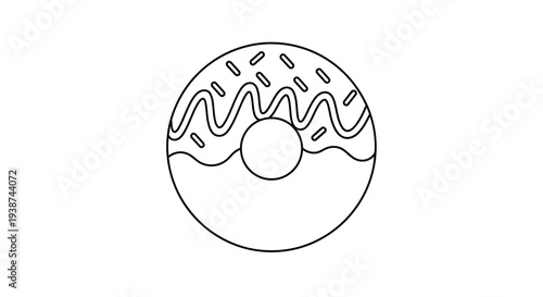 Simple outline drawing of a frosted donut with sprinkles and icing