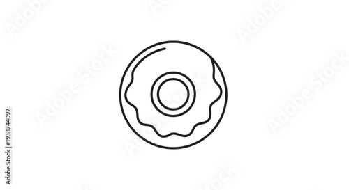 Simple Outline Icon of a Donut with Glaze and Sprinkles