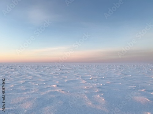 Pastel snowfield under soft winter sky with copy space