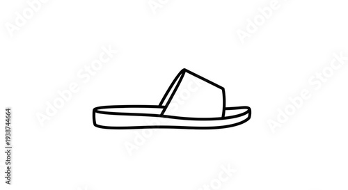 Simple Line Drawing of a Single Slide Sandal on White Background