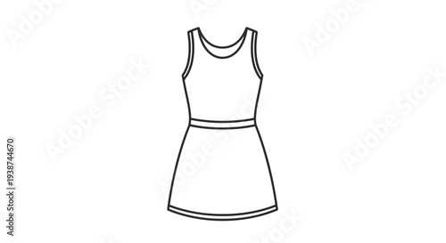 Simple line drawing of a sleeveless dress, minimalist fashion illustration