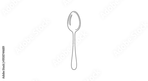 Simple line drawing of a spoon, isolated on white background, minimalist illustration