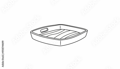 Simple Line Drawing of a Square Pet Litter Box with Handle