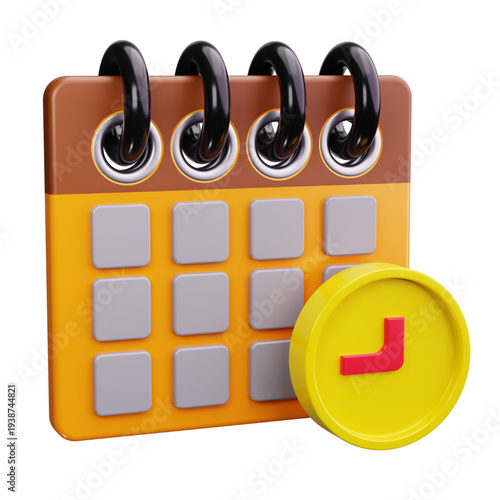 Premium 3D calendar and clock icon symbolizing efficient time management, precise planning, and the successful achievement of valuable goals, a true organizational gem