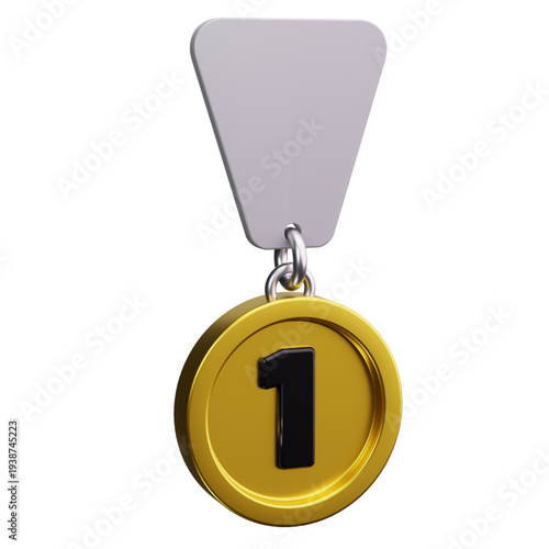 Vibrant 3D gold medal with '1' engraving, symbolizing championship success, top achievement, ultimate victory, and excellence in any competitive endeavor or award ceremony context