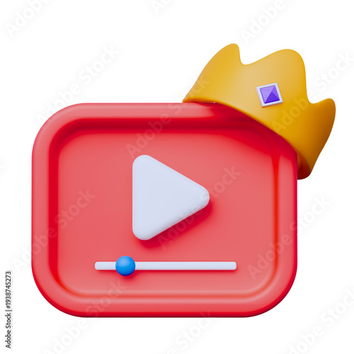 3D Rendering of a Crowned Play Button Symbolizing Popularity and Success on a Video Platform