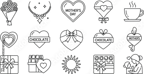 Mother's day heartfelt illustrations and symbols for cards and gifts