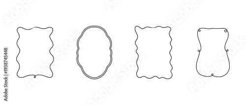 Decorative hand drawn frames collection with abstract wavy borders and ornamental shapes. Vector illustration isolated on white background.