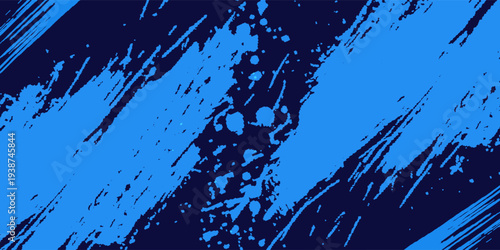 Navy blue brush stroke background. Blue ink splash on backdrop. Brush background for wallpaper, paint splatter template, dirt banner, watercolor design, dirty texture. Trendy brush background, vector