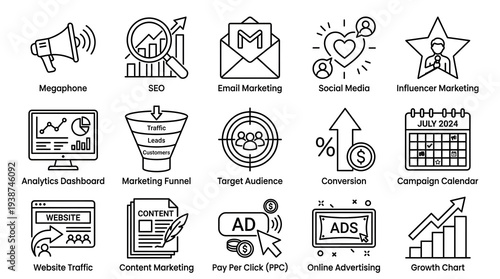 Digital Marketing Icons and Concepts Illustration.