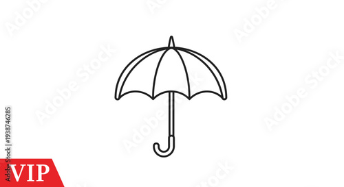 Simple Line Art Umbrella Icon, Open Parasol Symbol, Weather Protection Concept