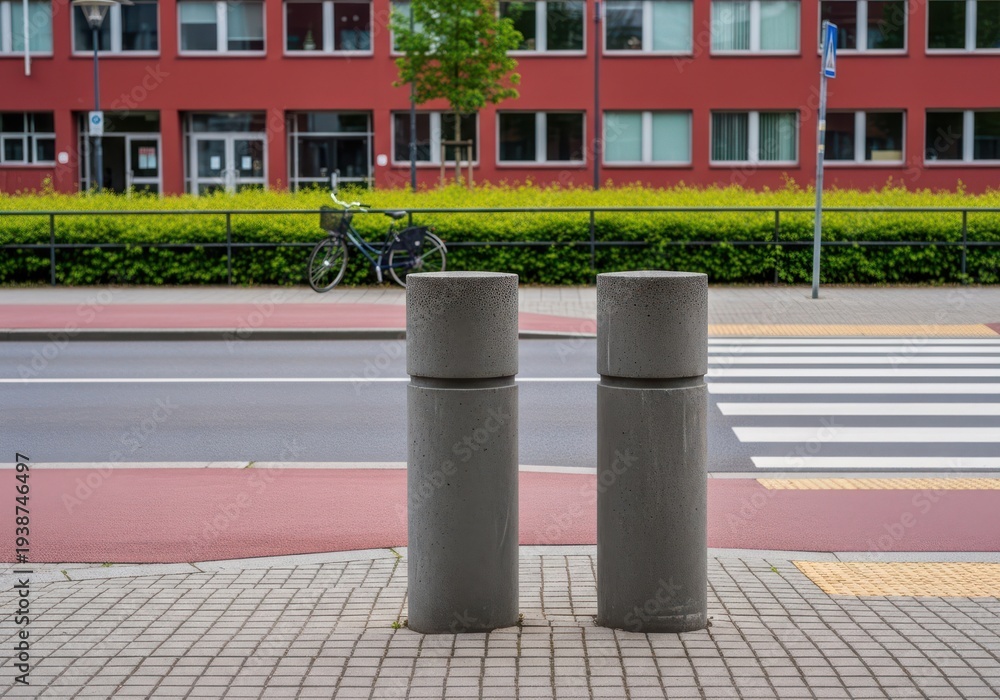 Obraz premium Two concrete bollards on a sidewalk