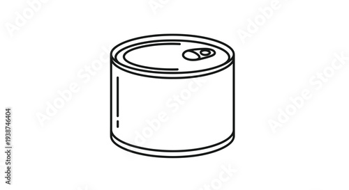 Simple Line Drawing of a Closed Tin Can, Isolated on White Background
