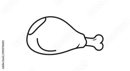 Simple line drawing of a cooked chicken leg, isolated on white background