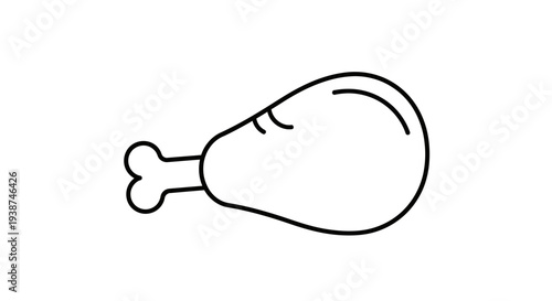 Simple line drawing of a cooked chicken leg, isolated on white background