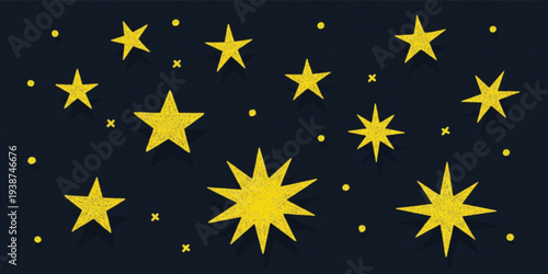 Golden Stars Night Sky Background with Sparkling Galaxy and Decorative Star Shapes for Holiday, Celebration and Magical Design Illustration