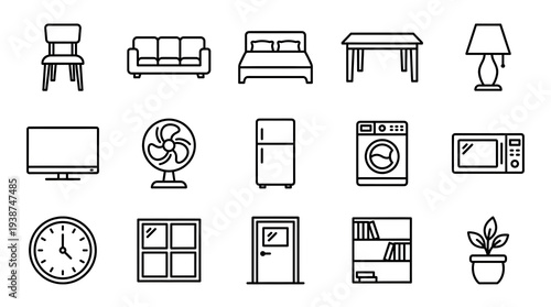 Line Icons of Home Furniture and Appliances.