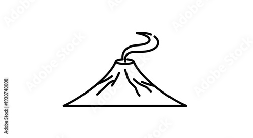 Simple Line Art Icon of an Active Volcano Erupting Smoke