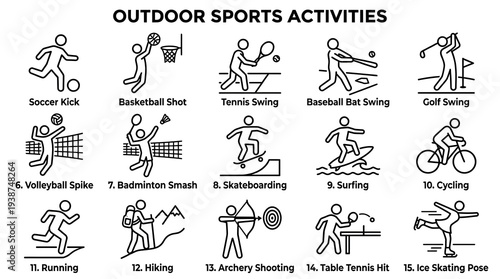 Outdoor Sports Activities Infographic with Stick Figures.