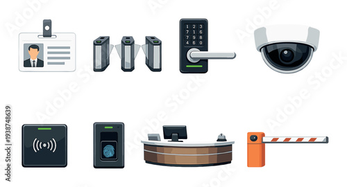 Access control devices and reception desk with barrier gate