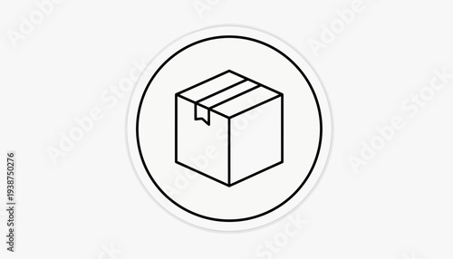 Simple Line Art Icon of a Cardboard Box in a Circle