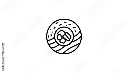 Simple Line Art Icon of a Donut with Sprinkles and Filling