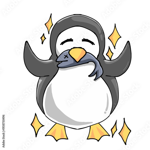 Vektor Penguins who are happy eating fish
