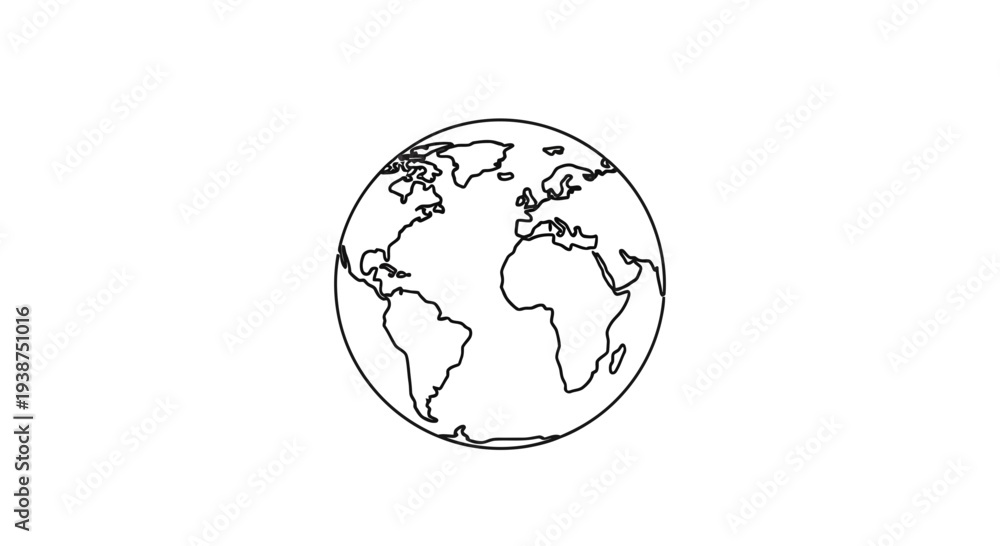 Obraz premium Simple Line Art Globe Icon, World Map Outline, Earth Planet Illustration