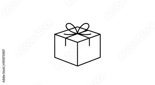 Simple Line Art Gift Box with Ribbon Bow on White Background