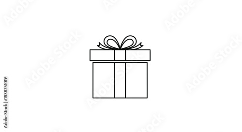 Simple Line Art Gift Box with Ribbon Bow Icon