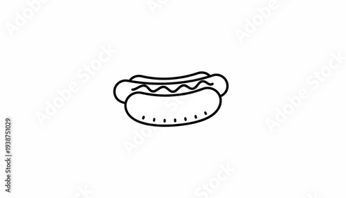 Simple Line Art Hot Dog Icon with Mustard Drizzle