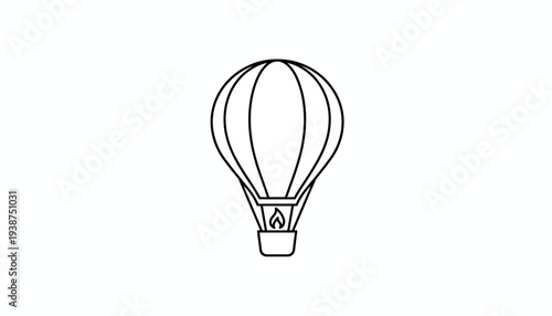 Simple Line Art Hot Air Balloon Icon with Flame